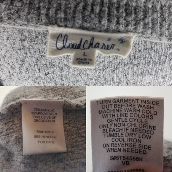 Cloud Chaser Embroidered Floral Sleeve Pullover Sweater Large - Picture 3 of 10